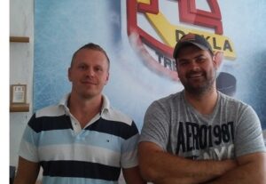 Lukáš Frývaldský (manažér Gladiators Trenčín), Ján Kobezda (generálny manažér HK Dukla TN)